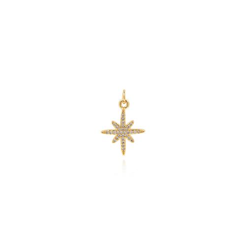 Messing hanger met micro-paved kubieke zirconia's, Acht Point Star, gold plated, DIY & micro pave zirconia, nikkel, lood en cadmium vrij, 23x15.50x2mm, Verkocht door PC