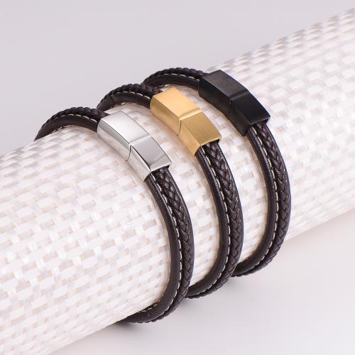 PU Leather Cord Bracelets with 304 Stainless Steel Vacuum Ion Plating fashion jewelry & for man Inner Approx 60mm Sold By PC