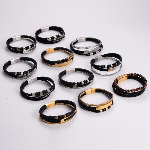 PU Leather Cord Bracelets with 304 Stainless Steel Vacuum Ion Plating fashion jewelry & for man Length 22 cm Sold By PC