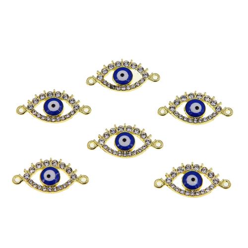 Evil Eye Connector Zinc Alloy gold color plated DIY & evil eye pattern & with rhinestone & 1/1 loop blue nickel lead & cadmium free Sold By Bag