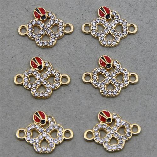 Zinc Alloy Connector Four Leaf Clover gold color plated DIY & enamel & with rhinestone & 1/1 loop nickel lead & cadmium free Sold By Bag