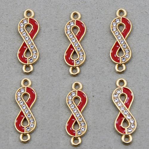 Infinity zinklegeringsstik, Zinc Alloy, guldfarve belagt, du kan DIY & emalje & med rhinestone & 1/1 løkke, flere farver til valg, nikkel, bly & cadmium fri, 21x26x9.50mm, 100pc'er/Bag, Solgt af Bag