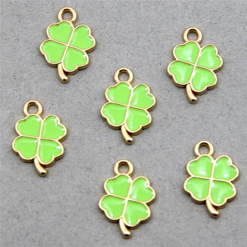 Zinc Alloy Enamel Pendants Four Leaf Clover gold color plated DIY nickel lead & cadmium free Sold By Bag