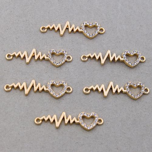 Heart Zinc Alloy Connector gold color plated DIY & with rhinestone & 1/1 loop nickel lead & cadmium free Sold By Bag