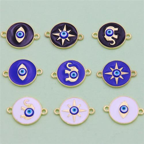 Evil Eye Connector Zinc Alloy Round gold color plated DIY & enamel & with rhinestone & 1/1 loop nickel lead & cadmium free Sold By Bag