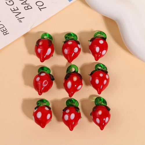 Fashion Lampwork Hangers, Aardbei, DIY, rood, 29x16mm, Verkocht door PC