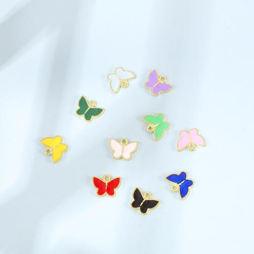 Zinc Alloy Enamel Pendants Butterfly gold color plated DIY nickel lead & cadmium free Sold By Bag