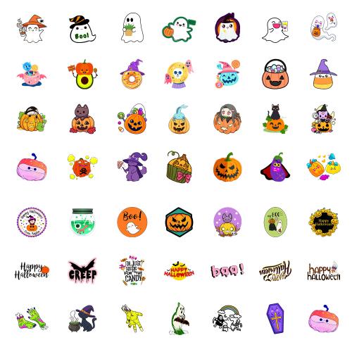 adesivo di carta, In PVC morbido, Stampa, Design di Halloween & modello misto & DIY & impermeabile, Sheet size: 4-8cm, Appross. 50PC/borsa, Venduto da borsa