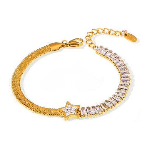 Bracelet d'acier titane, avec zircon cubique, avec 5cm chaînes de rallonge, Plaqué or 18K, bijoux de mode & pour femme, Longueur Environ 16 cm, Vendu par PC