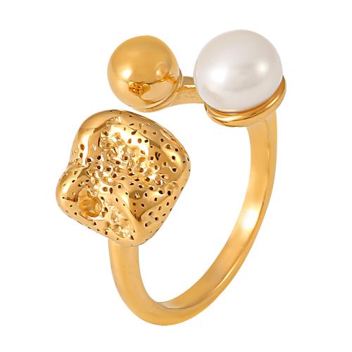 Titanium Steel Finger Ring with Freshwater Pearl plated fashion jewelry & for woman Sold By PC