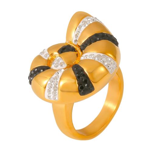 Anillo de dedo acero inoxidable del Rhinestone, acero inoxidable 304, Concha, chapado, diverso tamaño para la opción & para mujer & esmalte & con diamantes de imitación, más colores para la opción, Vendido por UD