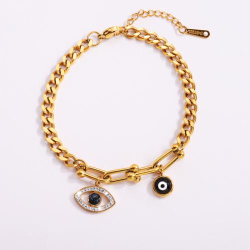 Bracelet Evil Eye bijoux, Acier inoxydable 304, avec Acrylique, Placage, pavé de micro zircon & pour femme, plus de couleurs à choisir, Vendu par PC