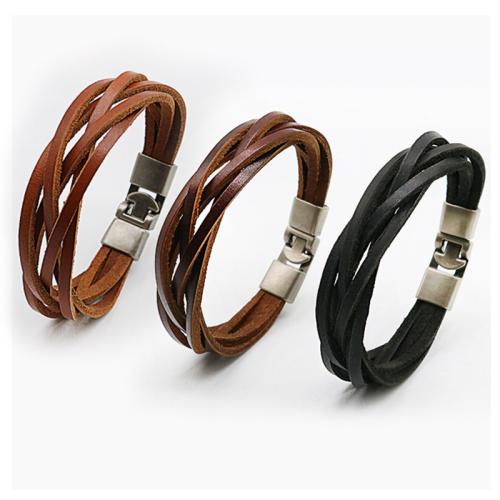 PU Cord Armbånd, Zinc Alloy, med PU, forgyldt, flerlags & for mennesket, flere farver til valg, nikkel, bly & cadmium fri, Længde 21.5 cm, Solgt af PC