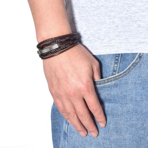 PU leder koord armbanden, Zinc Alloy, met Magneet & PU & 304 roestvrij staal, multilayer & voor de mens, meer kleuren voor de keuze, nikkel, lood en cadmium vrij, Lengte 21 cm, Verkocht door PC