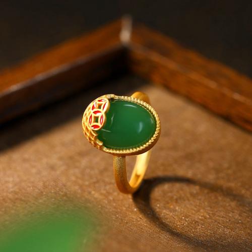 Zinc Alloy Cuff Finger Ring with Jade gold color plated for woman & enamel US Ring Sold By PC