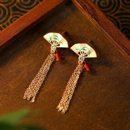 Zinc Alloy Tassel Earring, met chalcedoon, Fan, gold plated, Vintage & voor vrouw, 19x55mm, Verkocht door pair