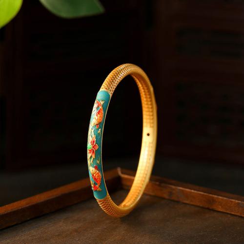 Messing Bangle, Vis, gold plated, folk stijl & voor vrouw & glazuur, Binnendiameter:Ca 57mm, Verkocht door PC