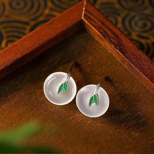 Zinc Alloy Stud Earring, met chalcedoon, Blad, silver plated, Vintage & voor vrouw, 11x13mm, Verkocht door pair