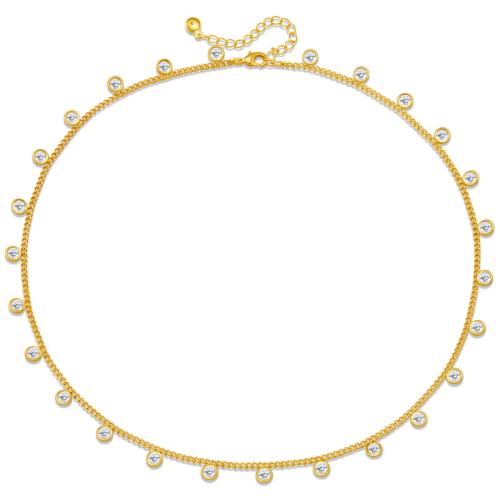 Circón cúbico Micro pavimentar collar de cobre amarillo, metal, con 6cm extender cadena, Joyería & micro arcilla de zirconia cúbica & para mujer, longitud aproximado 38.5 cm, Vendido por UD