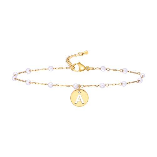 Roestvrijstalen Anklet, 304 roestvrij staal, Ronde, 18K verguld, mode sieraden & verschillende stijlen voor de keuze & voor vrouw, gouden, 10mm, Lengte Ca 21-26 cm, Verkocht door PC