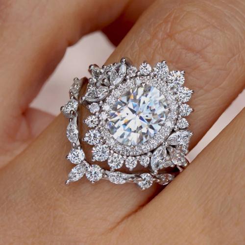 Fashion Brass Ring Set 2 pieces & micro pave cubic zirconia & for woman Sold By Set