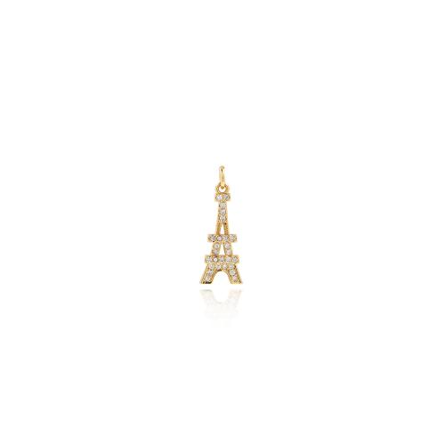 Brass Ékszer Medálok, Sárgaréz, Tower, arany színű aranyozott, DIY, nikkel, ólom és kadmium mentes, 25x8x2.30mm, Által értékesített PC