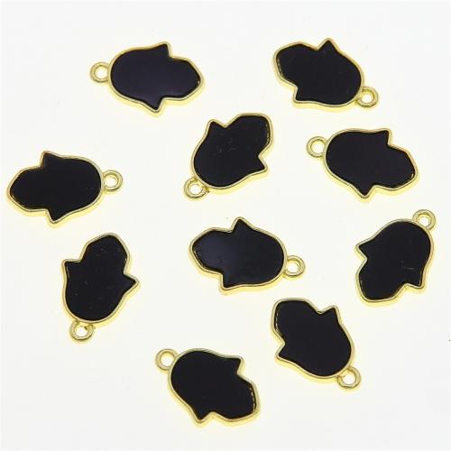 Zinklegierung Hand Anhänger, mit Acryl, goldfarben plattiert, DIY, schwarz, frei von Nickel, Blei & Kadmium, 17x12x2mm, ca. 100PCs/Tasche, verkauft von Tasche