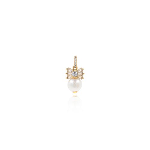 Cubic Zirconia Micro Pave Brass Pendant with Plastic Pearl gold color plated DIY & micro pave cubic zirconia nickel lead & cadmium free Sold By PC