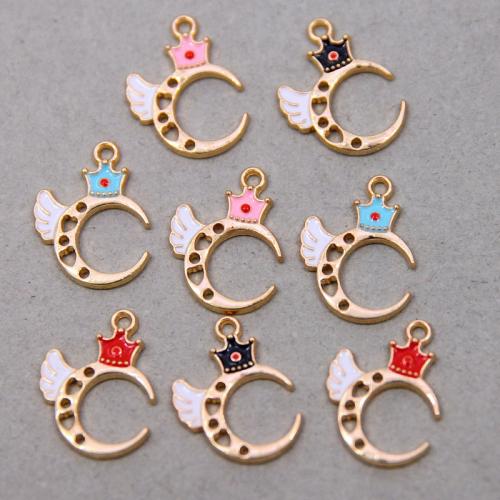 Zinc Alloy Enamel Pendants Moon gold color plated DIY nickel lead & cadmium free Approx Sold By Bag