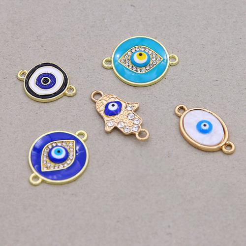 Evil Eye Connector Zinc Alloy gold color plated & DIY & enamel & with rhinestone & 1/1 loop nickel lead & cadmium free Approx Sold By Bag