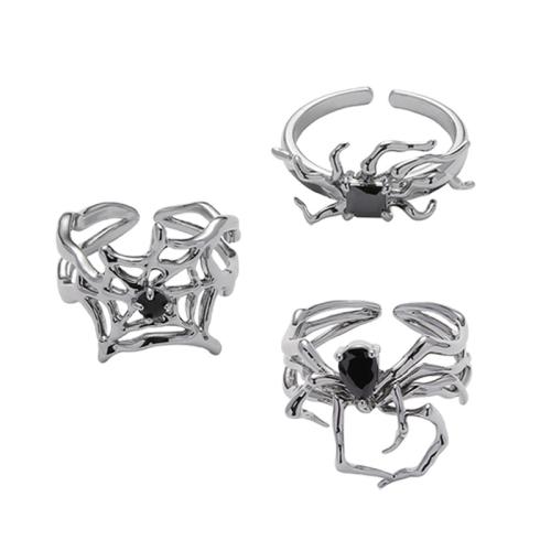 Messing Fingerring, mit kubischer Zirkonia, silberfarben plattiert, Einstellbar & Modeschmuck & für Frau, keine, frei von Nickel, Blei & Kadmium, Innendurchmesser:ca. 19mm, verkauft von PC