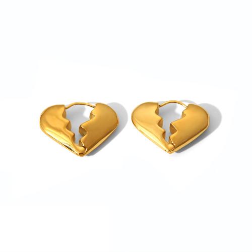 Stainless Steel Huggie Hoop Earring 304 Stainless Steel Heart Vacuum Ion Plating fashion jewelry & for woman golden Sold By Pair