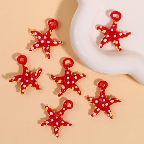 Pingentes de lampwork de moda, vidrilho, Estrela do mar, DIY, vermelho, 34x31mm, vendido por PC