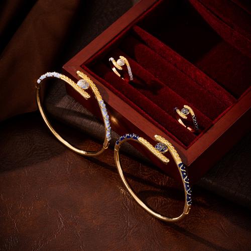 Brass Jewelry Set bangle & finger ring gold color plated & for woman & enamel nickel lead & cadmium free Sold By PC