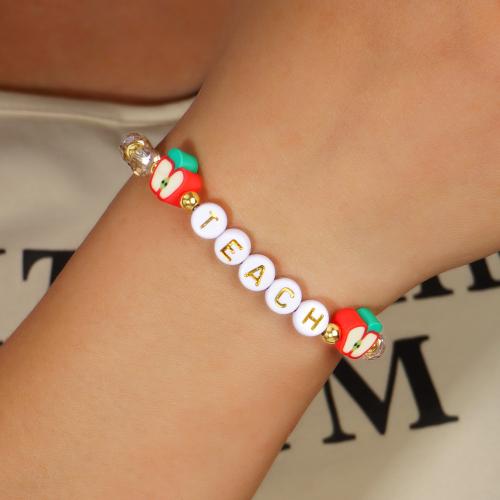 Glass Beads Bracelet with Polymer Clay for woman mixed colors Length 17.5 cm Sold By PC