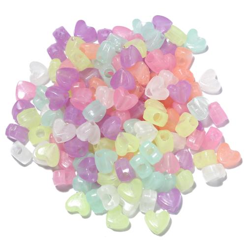 Perles en plastique, coeur, DIY & lumineux, couleurs mélangées, 10.50x9.10mm, Trou:Environ 3.5mm, 100PC/sac, Vendu par sac