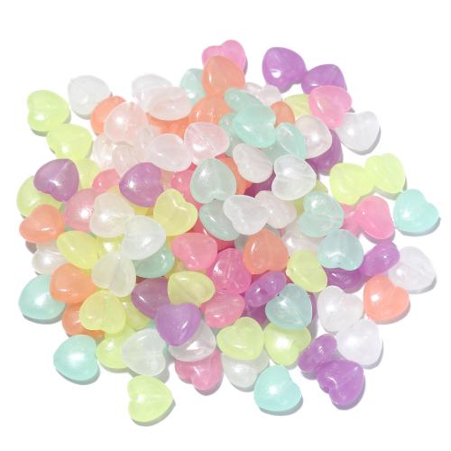 Perles en plastique, coeur, DIY & lumineux, couleurs mélangées, 10.80x10.20mm, Trou:Environ 1.2mm, 100PC/sac, Vendu par sac