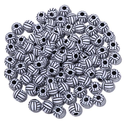 Akril nakit Beads, Odbojka na pijesku, možete DIY, bijeli i crni, 10.40x11.30mm, Rupa:Približno 3mm, 50računala/Torba, Prodano By Torba