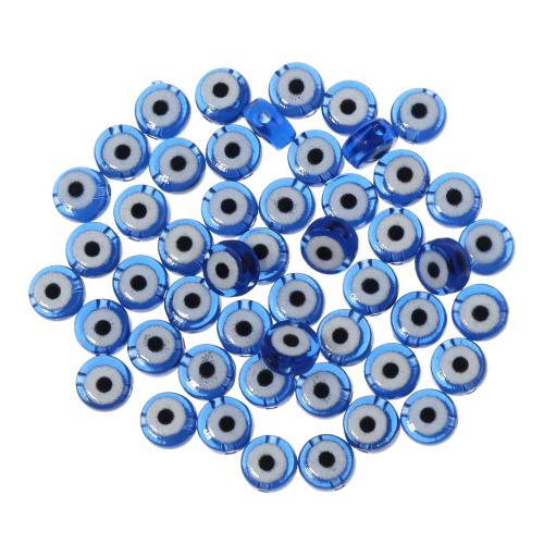 Hars Evil Eye Beads, DIY, blauw, 4x7mm, Gat:Ca 1.5mm, 100pC's/Bag, Verkocht door Bag