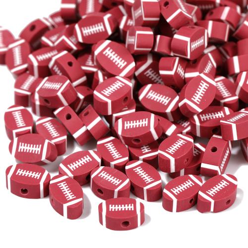 Polimero-Clay-Beads, argilla polimero, Pallone da rugby, DIY, colori misti, 13.30x8.50x4.50mm, Foro:Appross. 1.5mm, 100PC/borsa, Venduto da borsa