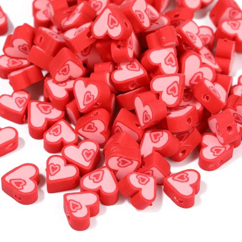 Polimero-Clay-Beads, argilla polimero, Cuore, DIY, rosso, 9.80x4.50mm, Foro:Appross. 1.5mm, 100PC/borsa, Venduto da borsa