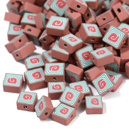 Polymer lerperler, Polymer Clay, Square, du kan DIY, brun, 9.80x4.50mm, Hole:Ca. 1.5mm, 100pc'er/Bag, Solgt af Bag