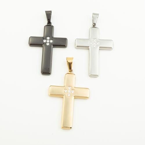 Stainless Steel Cross Pendants 304 Stainless Steel Vacuum Ion Plating DIY & with rhinestone Approx 4mm Sold By PC