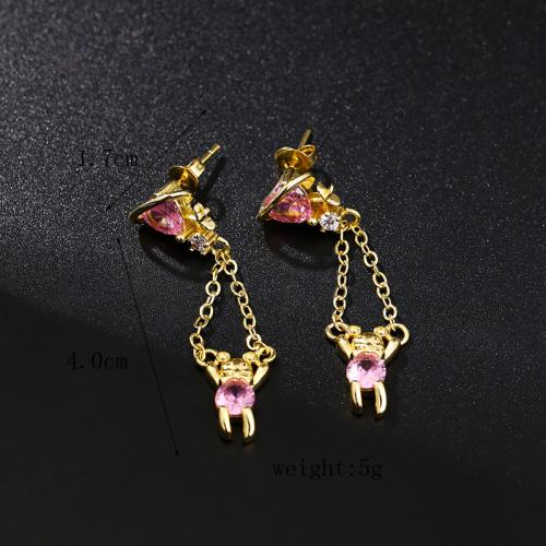 Cubic Zirconia Micro Pave Brass Earring Bear plated micro pave cubic zirconia & for woman gold Sold By Pair