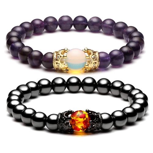 Stainless Steel Jewelry Bracelet 304 Stainless Steel with Gemstone & Amber handmade 2 pieces & Unisex Length Approx 16 cm Sold By Set