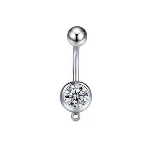 Rustfrit stål Belly Ring, 304 rustfrit stål, forskellige stilarter for valg & Micro Pave cubic zirconia & for kvinde, oprindelige farve, 1.60x10mm, Solgt af PC