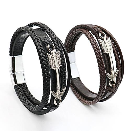 PU leder koord armbanden, Zinc Alloy, met Magneet & PU, plated, multilayer & voor de mens, meer kleuren voor de keuze, nikkel, lood en cadmium vrij, Lengte 21 cm, Verkocht door PC