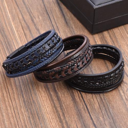 PU Leather Cord Bracelets Zinc Alloy with Magnet & PU Leather plated multilayer & for man nickel lead & cadmium free Length 21 cm Sold By PC