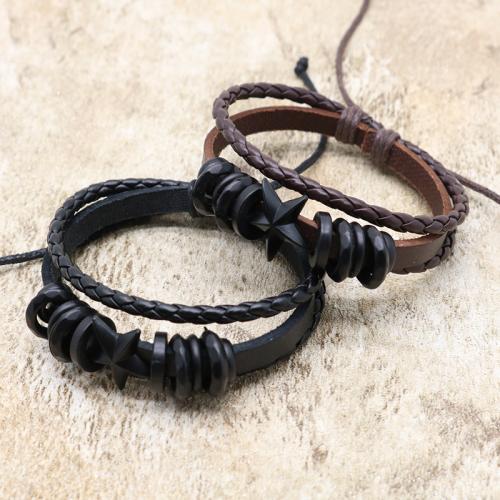 PU Cord Armbånd, Zinc Alloy, med PU, forgyldt, tre lag & Unisex, flere farver til valg, nikkel, bly & cadmium fri, Længde 19 cm, Solgt af PC