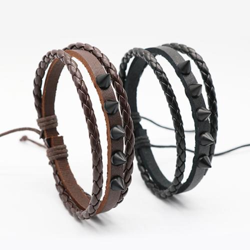 PU cavo bracciali, lega in zinco, with PU, placcato, tre strati & unisex, nessuno, assenza di nichel,piombo&cadmio, Lunghezza 19 cm, Venduto da PC